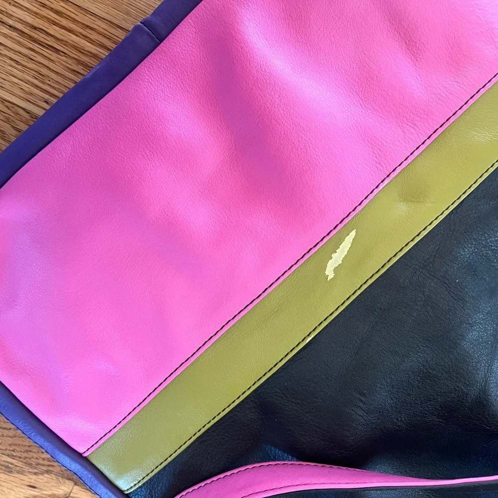 ILI New York Leather Color Block Purse Drawstring Shoulder Multicolor Bright